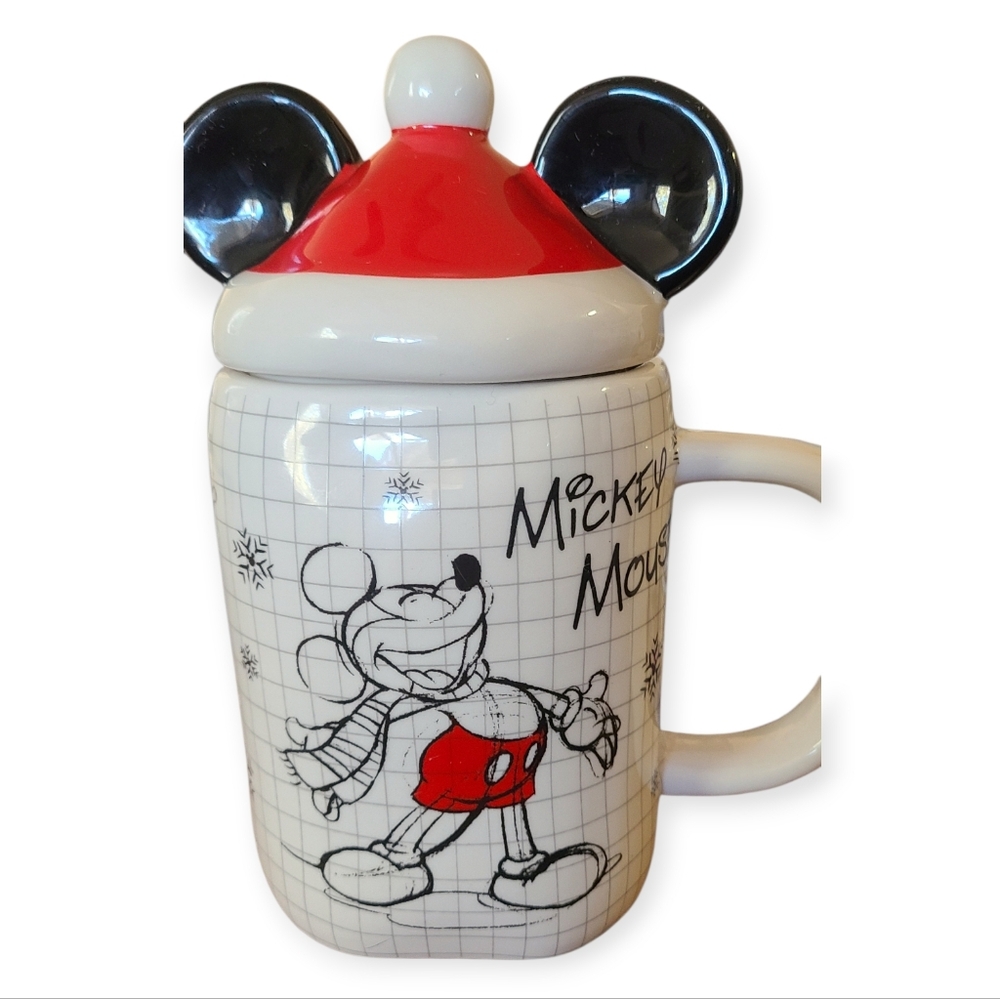 Disney Mickey Mouse Sketch Coffee Mug with Red Topper
